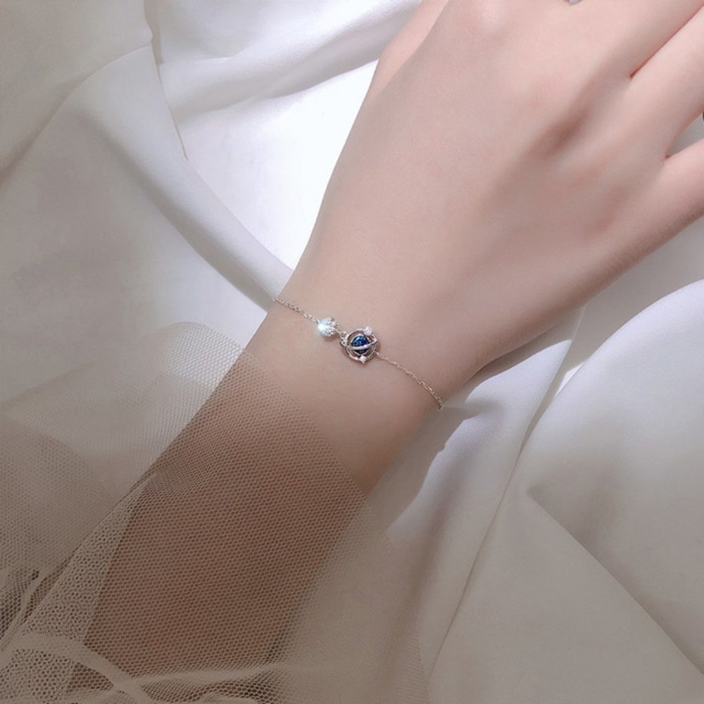 NEW 925 Sterling Silver Diamond Planet Bracelet - Picture 5 of 7
